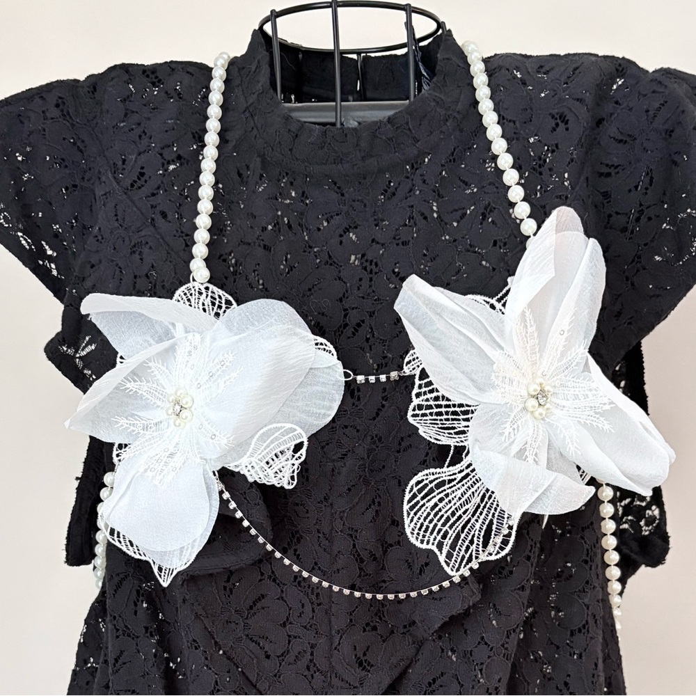 White Floral with Faux Pearl Chain Accents